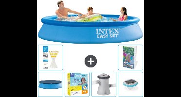 Intex Rond Opblaasbaar Easy Set Zwembad - 305 x 61 cm - Blauw - Inclusief Afdekzeil - Onderhoudspakket - Zwembadfilterpomp - Verlichting - 7-delig