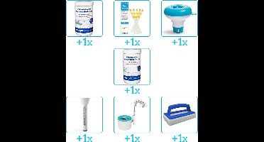 Zwembad Onderhoudspakket - Onderhoud Zwembad - bevat Chloor - Testrips - Chloordrijver - Chloor - Thermometer - Skimmer en Scrubborstel (7-delig)