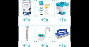 Zwembad Onderhoudspakket - Onderhoud Zwembad - bevat Chloor - Testrips - Chloordrijver - Thermometer - Skimmer en Scrubborstel (6-delig)