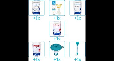 Zwembad Onderhoudspakket - Onderhoud Zwembad - bevat Chloor - Testrips - Chloor - PH-min - PH-plus - Chloordrijver en Thermometer (7-delig)