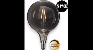 5-Pack | G95 bol - E14 - 1.5W - Super Warm Wit <2200K - Dimbaar - Filament - Rookglas