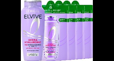 L'Oréal Paris Elvive Hydra Hyaluronic Shampoo & Refill - Voor verzwakt, futloos haar - 10x meer hydratatie - Hervulbaar - Navul verpakking - 5x 250 ml
