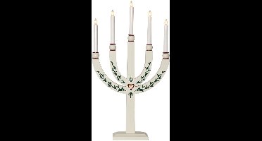 Star Trading houten kandelaar 'Elias Tradition', 5-lichts, traditioneel design, wit met ornamenten, H 61 cm, B 35 cm
