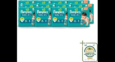 12 x Pampers – Luiers – Baby-Dry Maat 3 (6-10 kg) – 34 Luiers - Wasstrips - Babyluier - Babydouche - Droge Luier - Absorberende Luier - Luier Voor Baby
