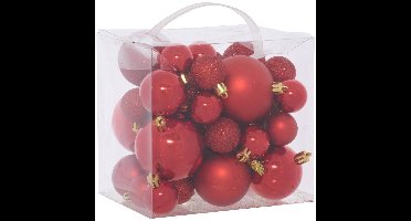Kit de 35 boules de Noël en plastique petit modèle rouge