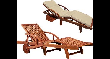 Casaria Ligstoel Tami Sun – Acacia incl. Kussen & Wielen – Beige