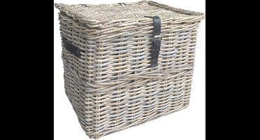 Rotan Opbergmand Lederen Riem - 32x24xH28 cm - opberger - rotan mand - Vierkant