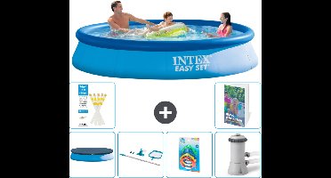 Intex Rond Opblaasbaar Easy Set Zwembad - 366 x 76 cm - Blauw - Inclusief Afdekzeil - Schoonmaakset - Speelgoed - Zwembadfilterpomp - 7-delig