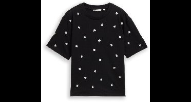 Tom Tailor Denim - T-shirt met boxy pasvorm en borduursels - Maat M - black daisy design