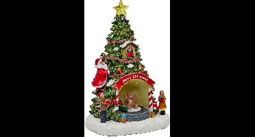 Fééric Lights and Christmas Kerstdorp - Kerstboom met Beertje - Werkt op batterijen - Groen