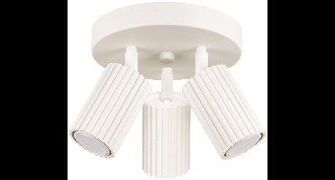 Plafondlamp KARBON 3P met 3 geribbelde spots op ronde basis - Sollux Lighting - IP20 - Beige aluminium behuizing - 19.5 x 19.5 x 18 cm - 3 x GU10 LED, exclusief lichtbron - 3 x 10 W - Minimalistische plafondlamp voor eetkamer, woonkamer en slaapkamer