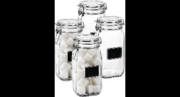 Bormioli Rocco Voorraad/weckpot - 4x - glas - transparant - krijtplaatje - 22 x 10,6 cm - 1 L
