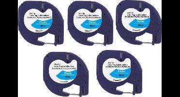 Label Tape Geschikt voor Dymo 91205 - Zwart op Blauw | 12 mm x 4 m | S0721650 - 5 stuks - Geschikt voor: 109-XR 2000 LT-100H LT-100T QX50 XM XR