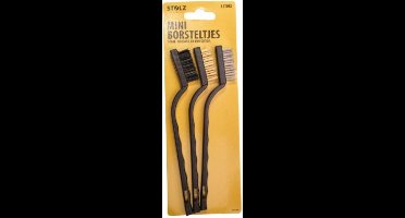 Mini borstels 3 stuks 17 cm lang - staal - messing - kunststof