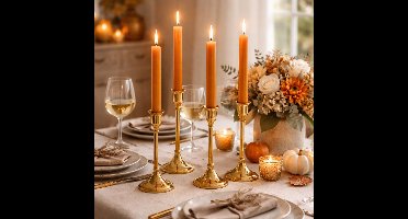 Arti Casa Dinerkaarsen - Set van 4 Stuks - Ongeparfumeerde Kaarsen - Gemaakt van Wax - Cilindervorm - Hoogte 24,7 cm - Kleur Oranje - Inclusief 2 Jaar Fabrieksgarantie