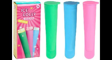 Zelf ijs maken / ijslollymaker / set van 3 siliconen waterijs vormen met dop in 3 kleuren (roze / groen / blauw) geschikt om zelf in te vriezen!