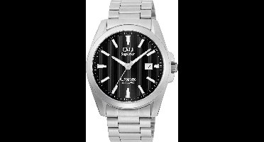 Q&Q S23A-501VY - Horloge - Polshorloge - Analoog - Automatisch uurwerk - Mannen - Heren - stalen band - Rond - Metaal - Streepjes - Datumaanduiding - Zilverkleurig - Zwart
