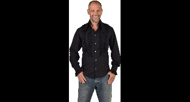 Party Blouse Rouches Zijden Zwart - Maat XL
