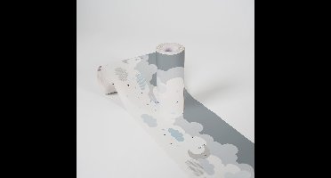 VROLIJKE MAAN EN WOLKEN BEHANGRAND | Zelfklevend - grijs blauw - A.S. Création Only Borders 11