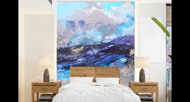 Behang - Fotobehang Abstract - Grijs - Blauw - Verf - Breedte 160 cm x hoogte 220 cm - Behangpapier