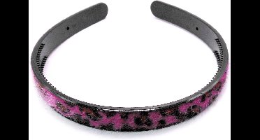 Diadeem zachte stof panterprint roze-zwart-rood