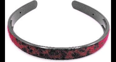 Diadeem zachte stof panterprint rood-zwart