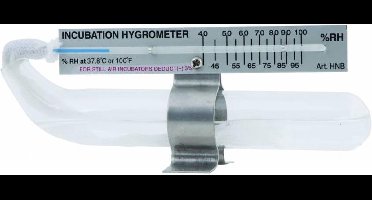 Hygrometer natte bol met glazen waterreservoir en katoenen kous