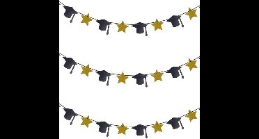 Funny Fashion feestslinger geslaagd thema - 3x - zwart/goud - karton - 3 meter - examenfeest versiering
