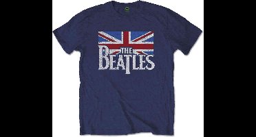 The Beatles - Drop T Logo & Vintage Flag Heren T-shirt - S - Blauw