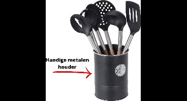 Keukengerei 7 delige set - patel - kleine en grote schuimspaam / zeeflepel - spaghetti lepel - soeplepel - opscheplepel / serveerlepel - handige metalen houder