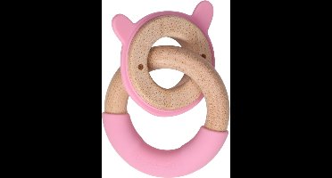 Label Label Konijn Roze Hout & Silicone Dubbele Bijtring LLST-15089