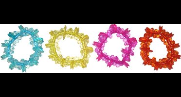 Armbanden bolletjes&rondjes blauw-geel-roze-rood set van 4 stuks.