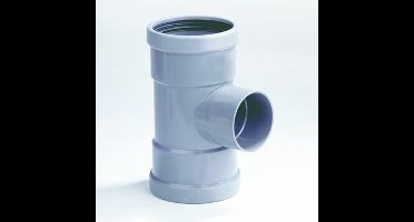 Dyka T-stuk met 2x mof en 1x lijmmof 88° manchetverbinding klasse 41 PVC grijs keurmerk BRL52100 125 x 50mm