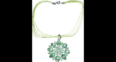 Ketting met ronde hanger bloem blaadjes strass stenen groen #1