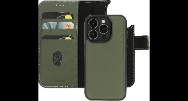 Mobiparts hoesje geschikt voor Apple iPhone 15 Pro - Wallet 2-in-1 Boekhoesje - MagSafe - Echt Leder - Uitneembare Case - Sterke Magneet Sluiting - Contactloos betalen - Groen
