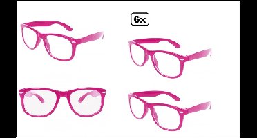 6x Blues brother bril pink/roze met blank glas - Thema party White festival fun verjardag optocht