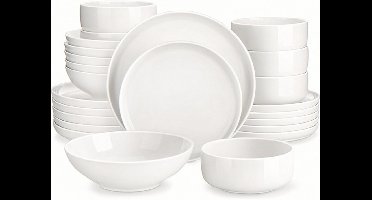 Sierra, Servieset 6 personen, 24-delige tafelservice van wit porselein, Moderne servieset borden set met elk 6 eetplaten, 6 dessertplaten, 6 soepsplaten en 6 muelschalen, Serie LUNA