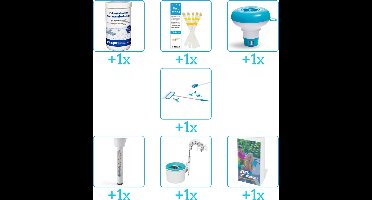 Zwembad Onderhoudspakket - Onderhoud Zwembad - bevat Chloor - Testrips - Chloordrijver - Schoonmaakset - Thermometer - Skimmer en Zwembadgids (7-delig)