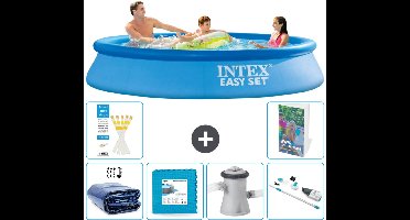 Intex Rond Opblaasbaar Easy Set Zwembad - 305 x 61 cm - Blauw - Inclusief Solarzeil - Vloertegels - Zwembadfilterpomp - Stofzuiger - 7-delig