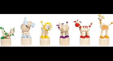 Goki Animals, press 'n shake figures, Africa designs, wood