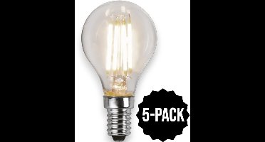 5-Pack | 3 standen - Standaard bol - E14 - 4.2W - Warm Wit - 3000K - Filament - Helder