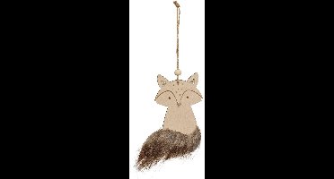 Kerstfiguurtje: vos van hout en bont, 12 cm
