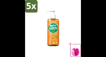 5 x Happy Earth – Handzeep – 100% Natuurlijk Rose Petitgrain – 300 ml - Bulkverpakking - Natuurlijke handzeep - Douchemop - Vegan handzeep