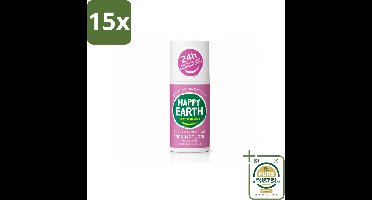 15 x Happy Earth – Deodorant Roll-On – 100% Natuurlijk Lavender Ylang – 75 ml - Wasstrips - Natuurlijke Deodorant - Roll-on Deodorant - Lavendel Geur - Ylang-ylang Geur - Huidvriendelijk