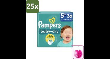 25 x Pampers – Luiers – Baby-Dry Maat 5+ (12-17 kg) – 36 Luiers - Bulkverpakking - Baby-luiers - Douchemop - Droge huid