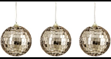 House of Seasons Discobal kerstballen - 3x st- champagne - 8 cm - foam - spiegelbol - discobol - kerstversiering