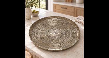 Hoppa! - Decoratieschaal - Ronde met cirkelreliëf - Champagne - 90 x 90 x 2 cm (B x D x H)