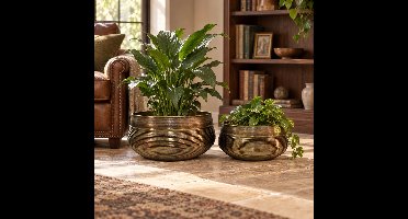 Hoppa! - Plantenpottenset - Met ribbels, 2-delig - Brons - 52 x 52 x 33 cm (B x D x H)