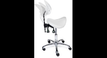 Ergonomische Zadelkruk met Rugleuning Premium Wit op Wielen Standaard uitvoering (50-68cm) / Met voetensteun / Standaard wielen