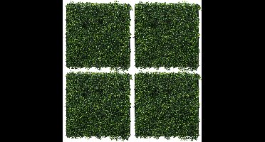 ECD Germany Plantenwand 50 x 50 cm, 4 stuks wandpaneel van kunstplanten, kunstplantenwand privacyscherm weerbestendig, makkelijk te verzorgen en duurzaam voor buiten en binnen, uv-bestendig kunsthaag paneel voor uw tuin en balkon, groen classic buxus